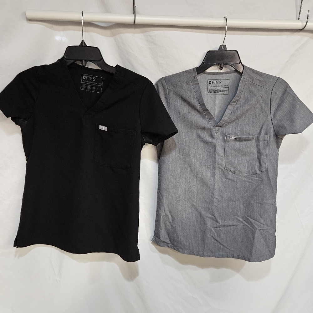 2 Figs Tops Catarina One-Pocket Scrub Size XXS Gray Black V-Neck